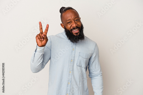 African american man with beard isolated on pink background showing number two with fingers.