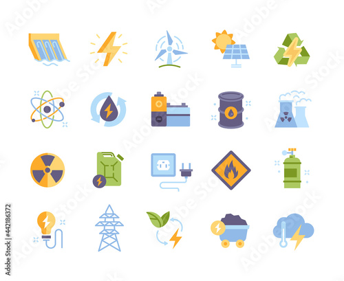 Colored Energy Types Vector Line Icons