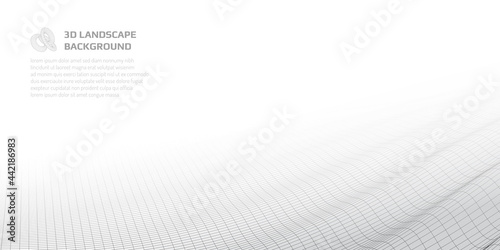 Virtual landscape with 3D lines and waves.