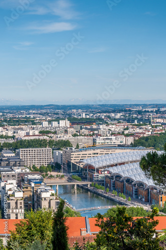 Vue aérienne de Lyon et du quartier de la Confluence