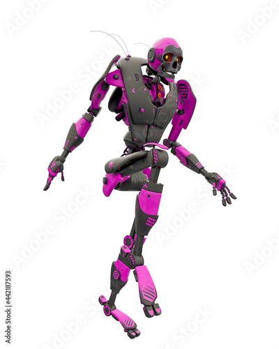 skeleton robot is marching white background