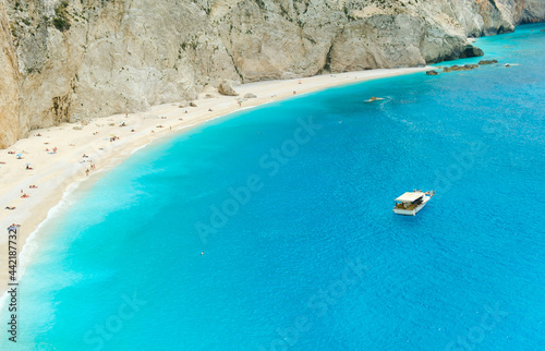 Scenic view of Porto Katsiki beach, the most beautiful beach at Lefkada island. Greece, Ionian Island