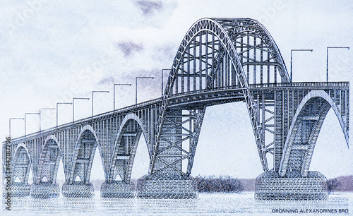 Queen Alexandrine Bridge between SjÃ¦lland and the Island of Mon. Portrait from Denmark 500 Kroner 2009 Banknotes. photo