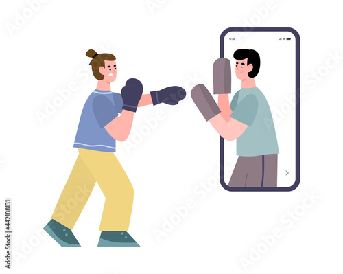 Vector app for sport online workout on boxing and physical exercises for fighter