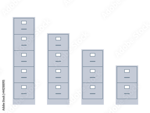 Office filing cabinet flat icon set. Clipart image isolated on white background photo