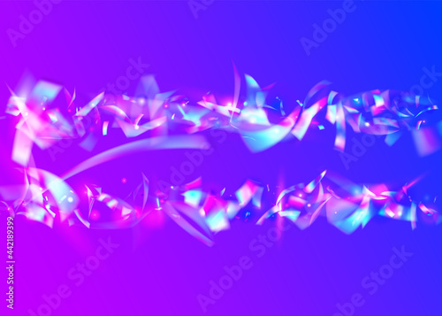 Light Tinsel. Unicorn Art. Party Design. Birthday Texture. Carnival Confetti. Flying Foil. Blue Blur Sparkles. Metal Realistic Sunlight. Violet Light Tinsel