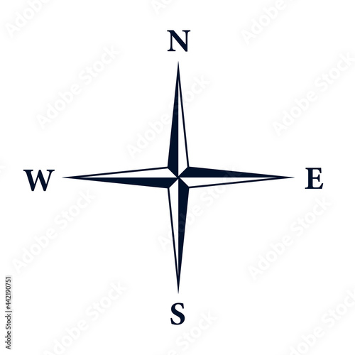 Simple 4 point compass icon. Clipart image isolated on white background