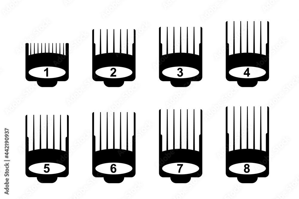 Hair clipper sizes chart silhouette icon. Clipart image isolated on