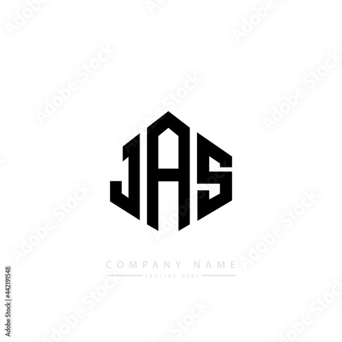 JAS letter logo design with polygon shape. JAS polygon logo monogram. JAS cube logo design. JAS hexagon vector logo template white and black colors. JAS monogram, JAS business and real estate logo. 