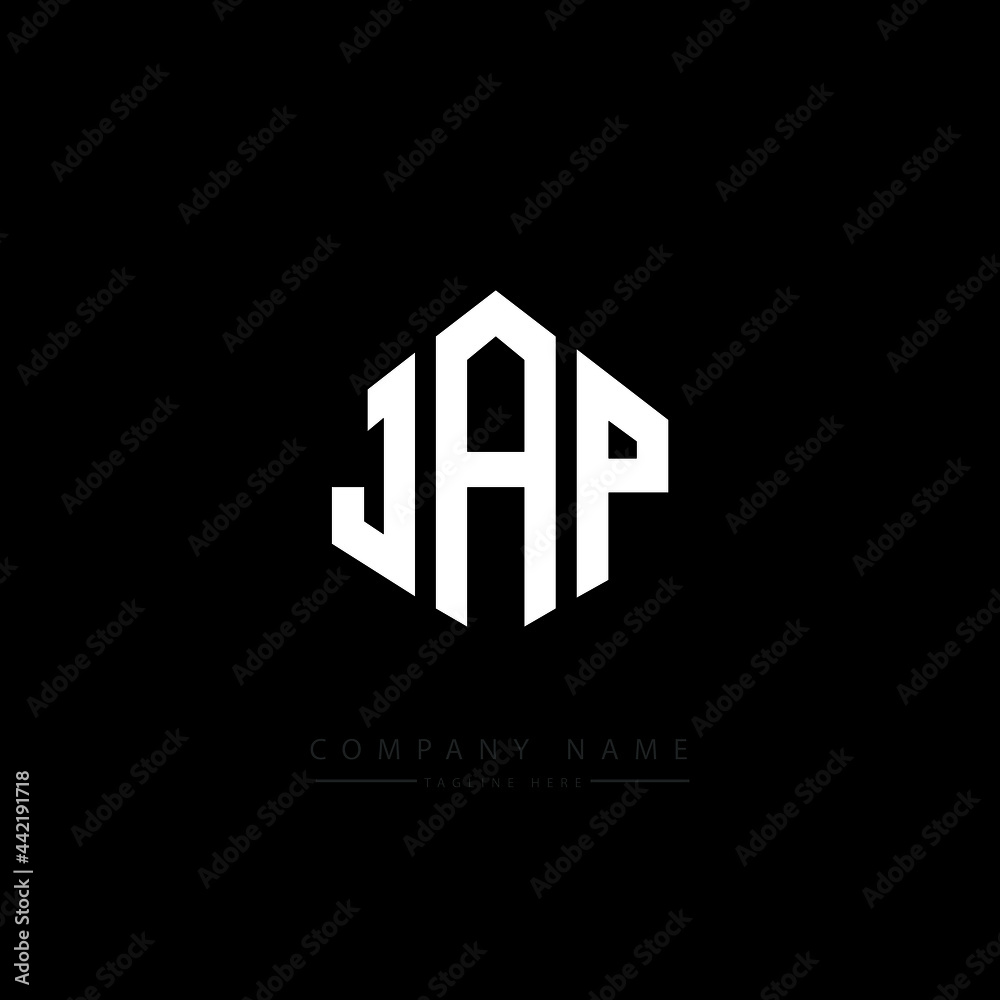 JAP letter logo design with polygon shape. JAP polygon logo monogram. JAP cube logo design. JAP hexagon vector logo template white and black colors. JAP monogram, JAP business and real estate logo. 