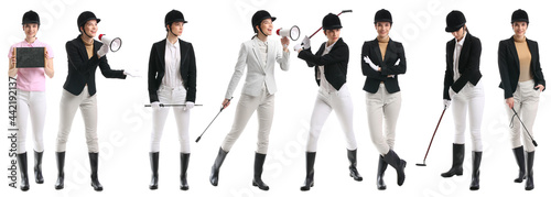 Obraz na plátně Set of female jockey on white background