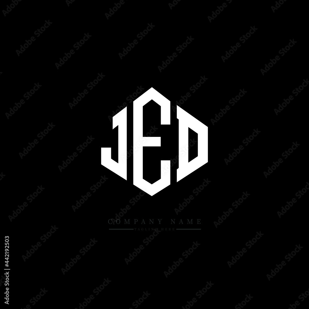 JED letter logo design with polygon shape. JED polygon logo monogram. JED cube logo design. JED hexagon vector logo template white and black colors. JED monogram, JED business and real estate logo. 