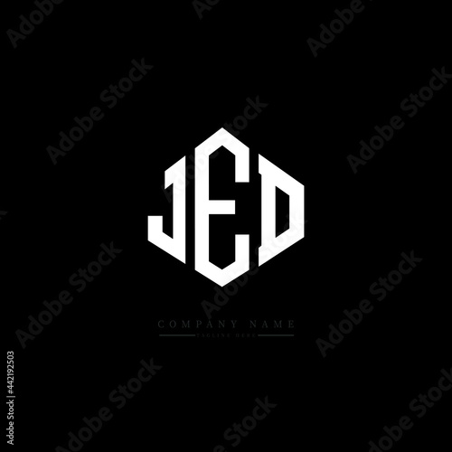 JED letter logo design with polygon shape. JED polygon logo monogram. JED cube logo design. JED hexagon vector logo template white and black colors. JED monogram, JED business and real estate logo. 