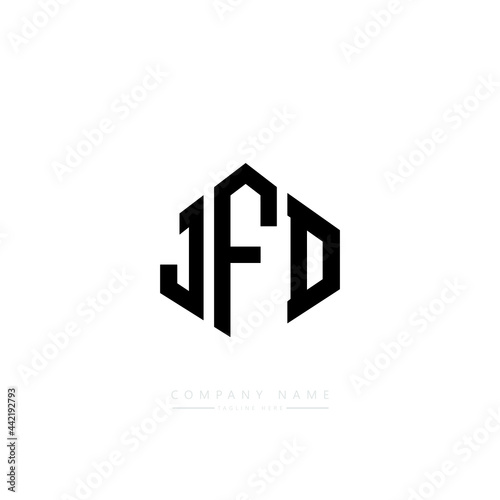 JFD letter logo design with polygon shape. JFD polygon logo monogram. JFD cube logo design. JFD hexagon vector logo template white and black colors. JFD monogram, JFD business and real estate logo. 