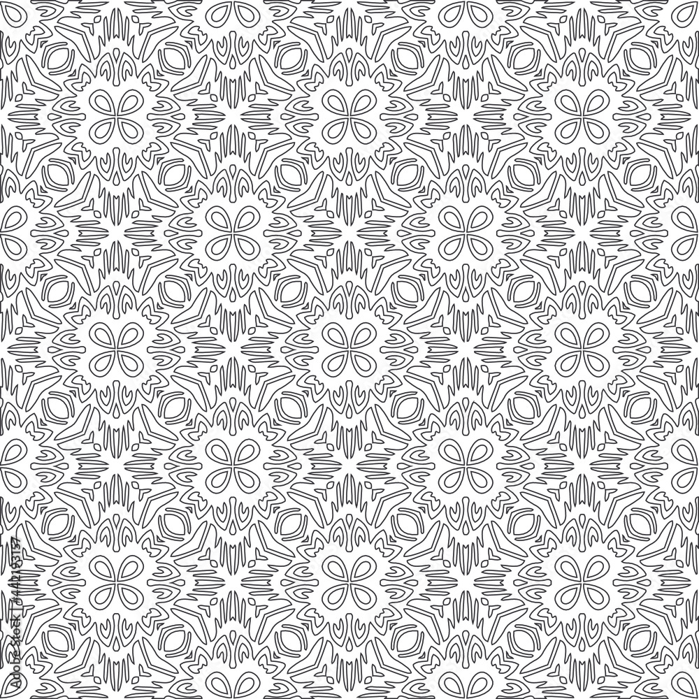 Vector pattern with symmetrical elements . Modern stylish abstract texture. Repeating geometric tiles from striped elements.Black and white pattern.