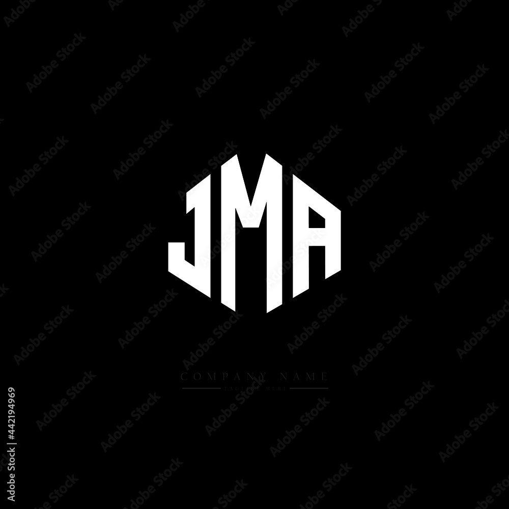 JMA letter logo design with polygon shape. JMA polygon logo monogram. JMA cube logo design. JMA hexagon vector logo template white and black colors. JMA monogram, JMA business and real estate logo. 