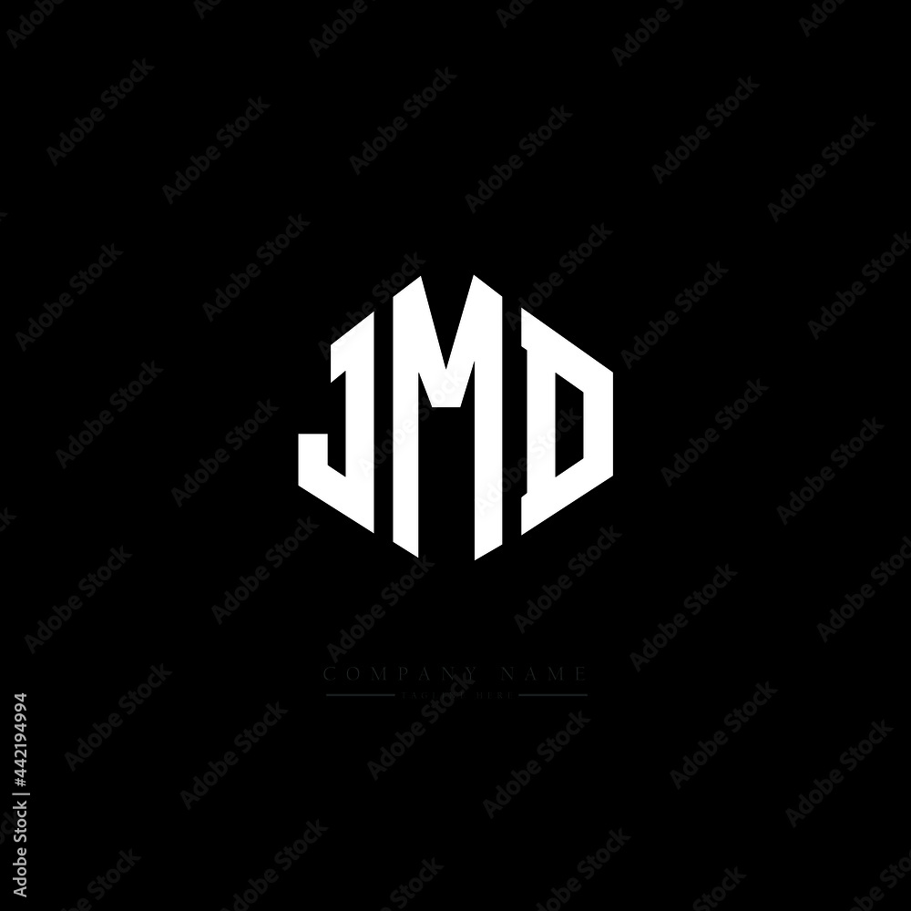 JMD letter logo design with polygon shape. JMD polygon logo monogram. JMD cube logo design. JMD hexagon vector logo template white and black colors. JMD monogram, JMD business and real estate logo. 