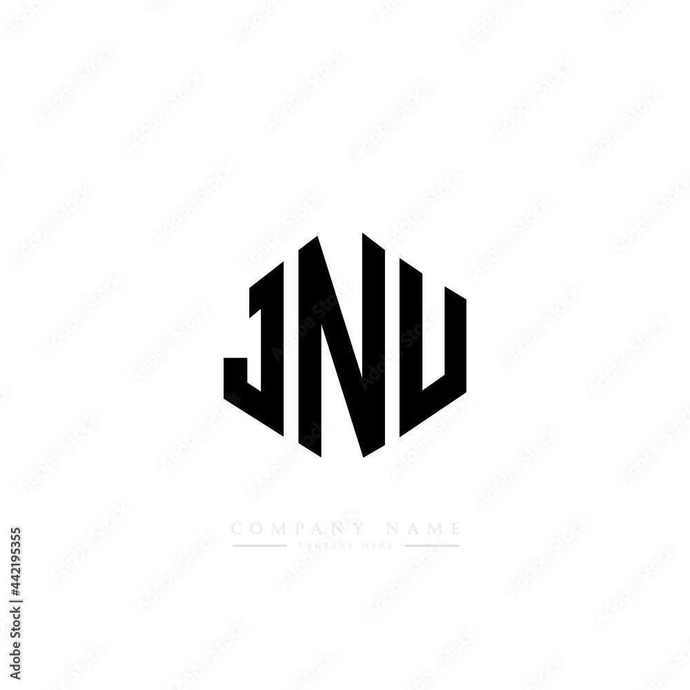 JNU letter logo design with polygon shape. JNU polygon logo monogram. JNU cube logo design. JNU hexagon vector logo template white and black colors. JNU monogram, JNU business and real estate logo. 
