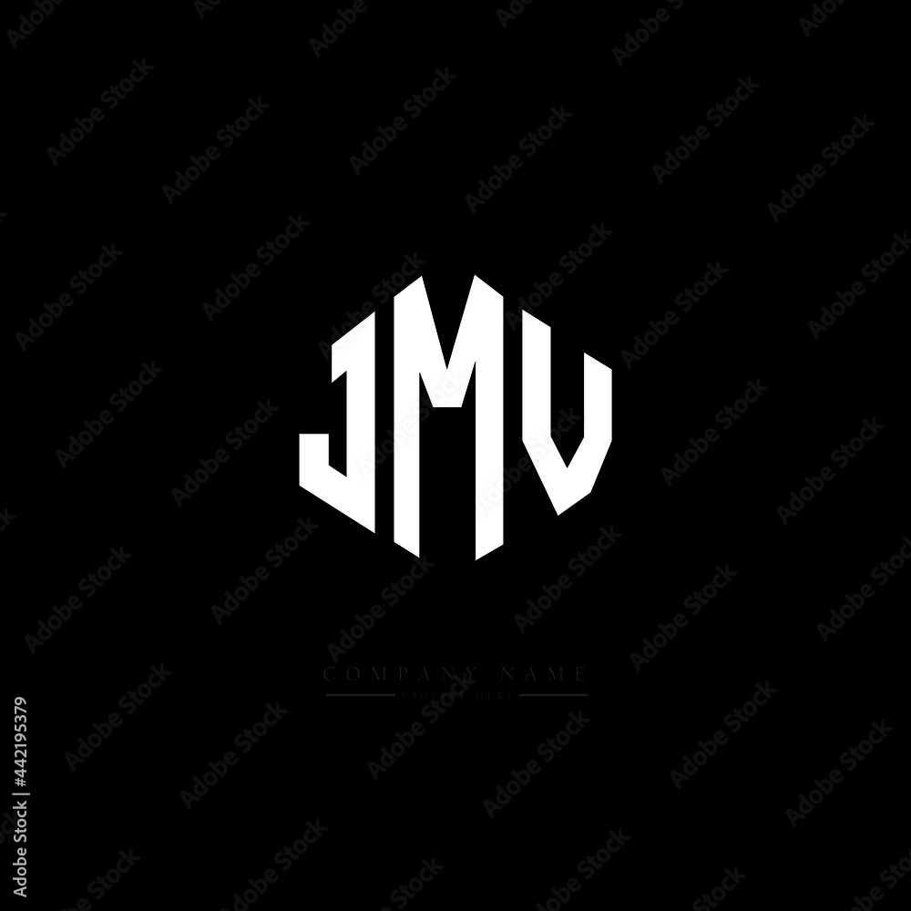 JMV letter logo design with polygon shape. JMV polygon logo monogram. JMV cube logo design. JMV hexagon vector logo template white and black colors. JMV monogram, JMV business and real estate logo.