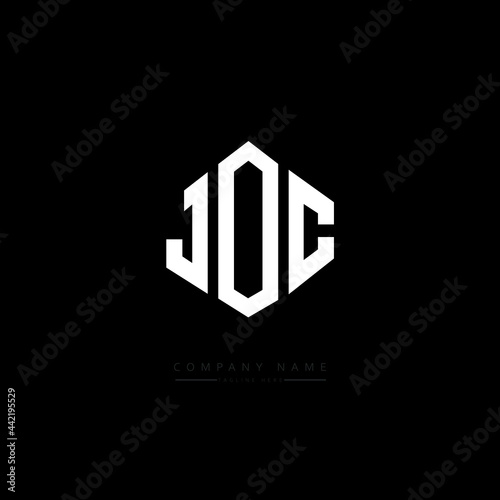JOC letter logo design with polygon shape. JOC polygon logo monogram. JOC cube logo design. JOC hexagon vector logo template white and black colors. JOC monogram, JOC business and real estate logo. 