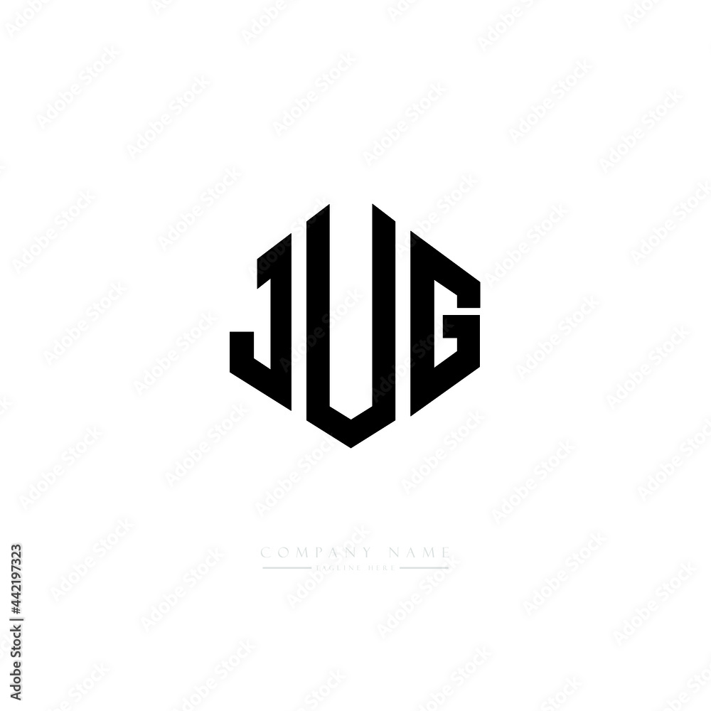 JUG letter logo design with polygon shape. JUG polygon logo monogram. JUG cube logo design. JUG hexagon vector logo template white and black colors. JUG monogram, JUG business and real estate logo. 