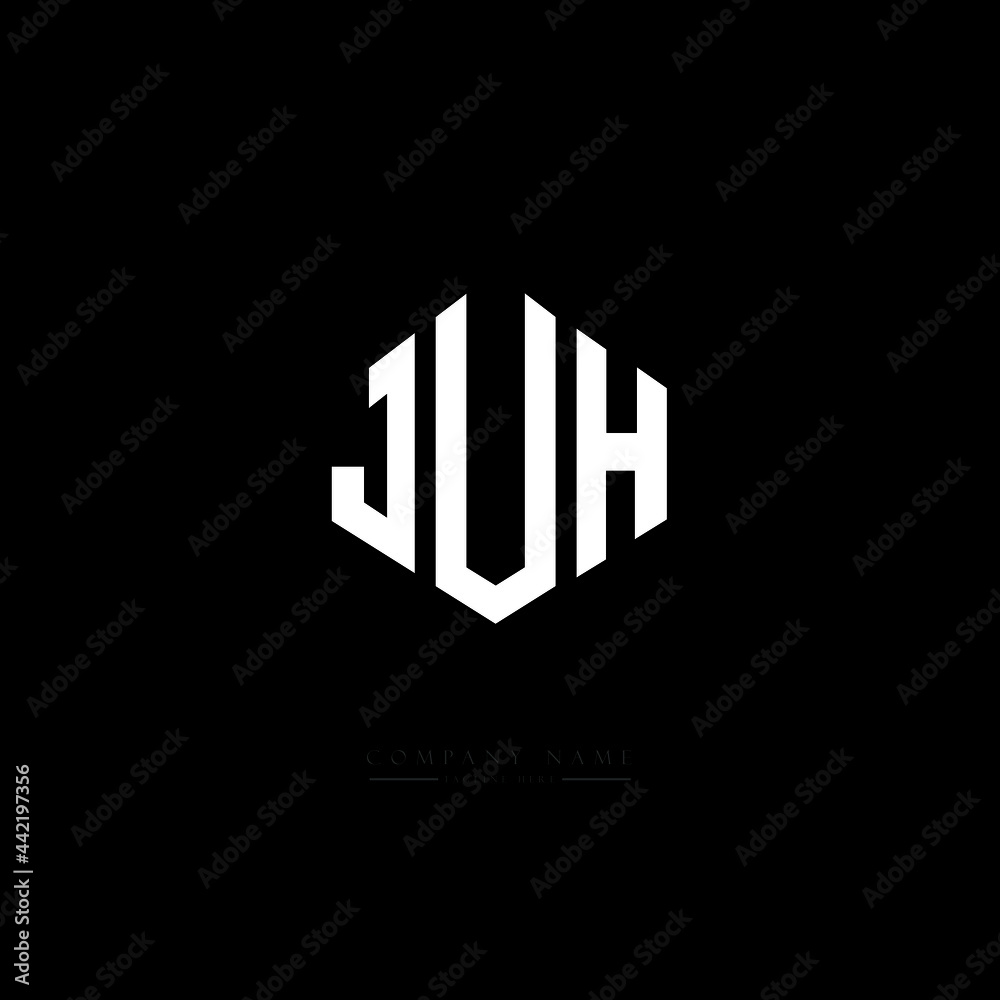 JUH letter logo design with polygon shape. JUH polygon logo monogram. JUH cube logo design. JUH hexagon vector logo template white and black colors. JUH monogram, JUH business and real estate logo. 