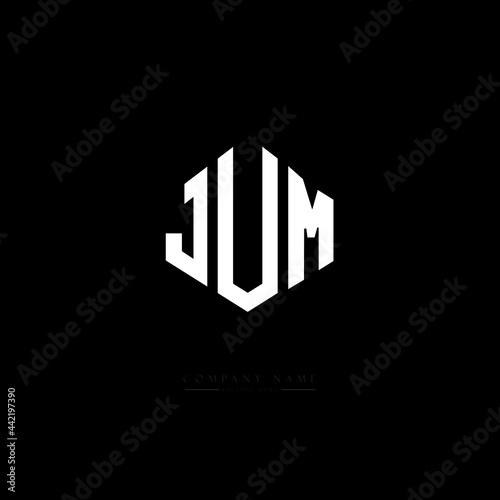 JUM letter logo design with polygon shape. JUM polygon logo monogram. JUM cube logo design. JUM hexagon vector logo template white and black colors. JUM monogram, JUM business and real estate logo.  © mamun25g