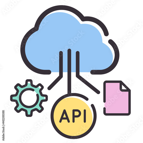 シンプルな線のITのイメージイラスト_クラウド_API