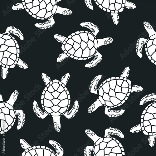 seamless pattern with sea turtles on black background