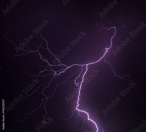 Night sky with various lightning in natural colors