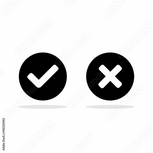 Check and wrong marks, Tick and cross marks, Accepted/Rejected, Approved/Disapproved, Yes/No, Right/Wrong, Green/Red, Correct/False, Ok/Not Ok - vector mark symbols. White outline design. Isolated ico