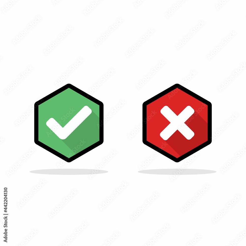 Check and wrong marks, Tick and cross marks, Accepted/Rejected, Approved/Disapproved, Yes/No, Right/Wrong, Green/Red, Correct/False, Ok/Not Ok - vector mark symbols in green and red. Black stroke and Check and wrong marks, Tick and cross marks, Accepted/Rejected, Approved/Disapproved, Yes/No, Right/Wrong, Green/Red, Correct/False, Ok/Not Ok - vector mark symbols in green and red. Black stroke and