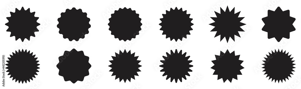 Collection of black price sticker, sunburst badges. sale or discount sticker. starburst vintage labels, Vector illustration Collection of black price sticker, sunburst badges. sale or discount sticker. starburst vintage labels, Vector illustration