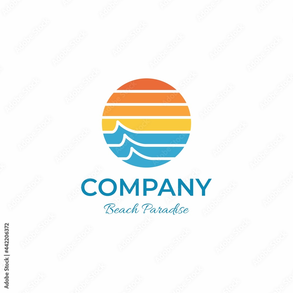 circle tropical paradise beach logo company