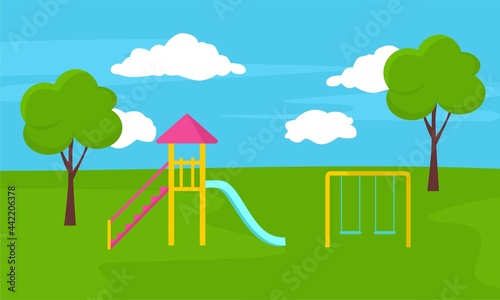 city park playgroud background vector with swing and slide photo