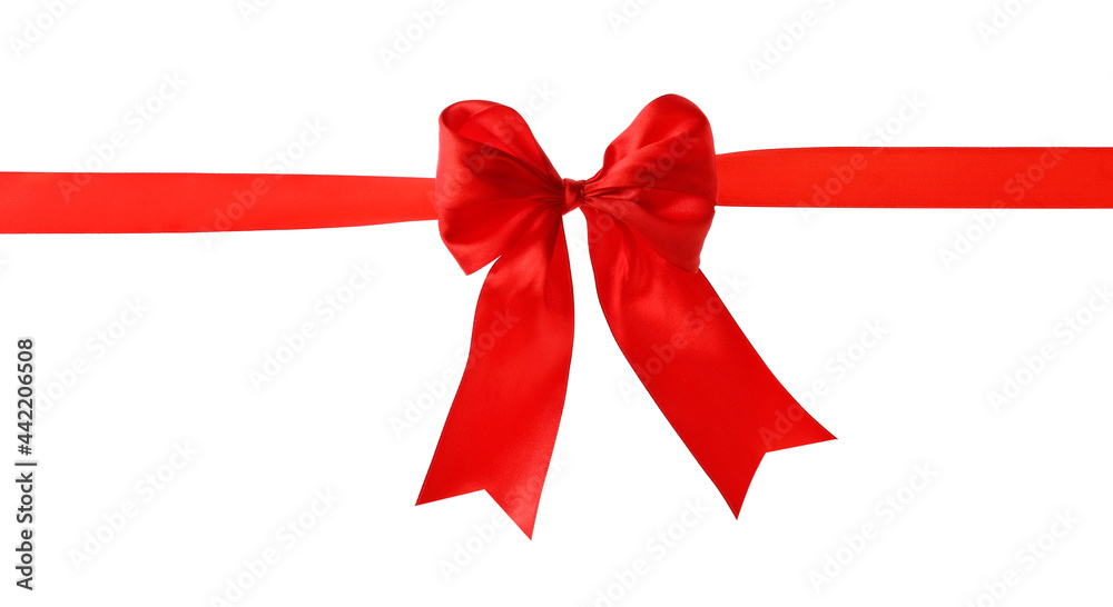 Red ribbon with bow on white background. Festive decoration Red ribbon with bow on white background. Festive decoration