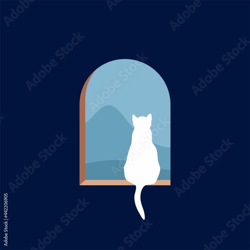 minimalist cat in the window vector illustration