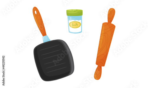 Kitchen Tools with Salt Shaker and Rolling Pin Vector Set