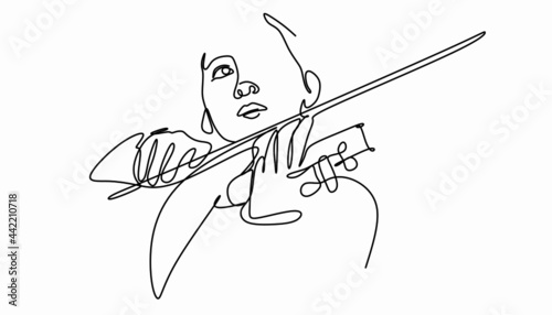 a continuous drawing of a boy with a violin in his hands . A young violinist plays a classical musical instrument.