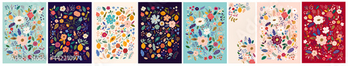 Beautiful flower collection of posters with roses, leaves, floral bouquets, flower compositions. Notebook covers photo