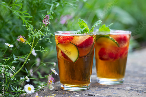 Traditional english cocktail of pimms and lemonade