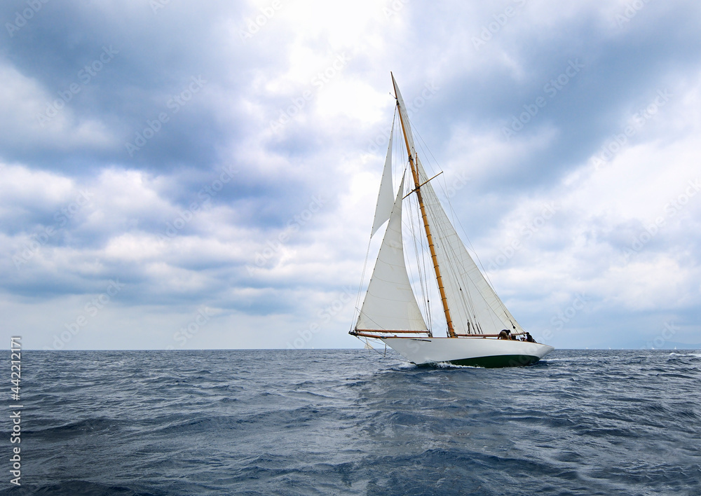 Sails in the wind in the mediterranean sea