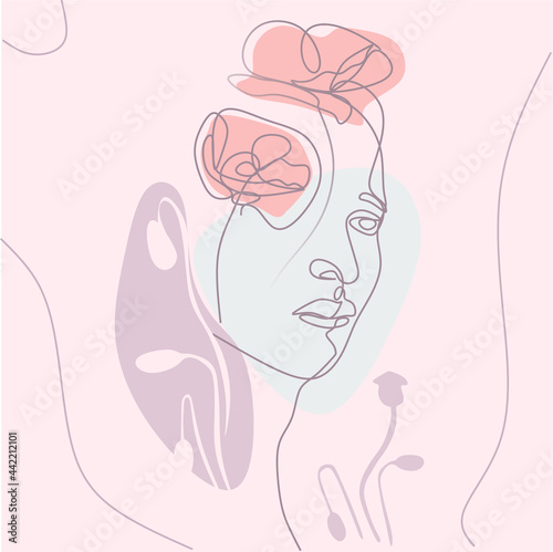 Continuous line drawing of a woman with spots Modern art print in boho style. Vector.