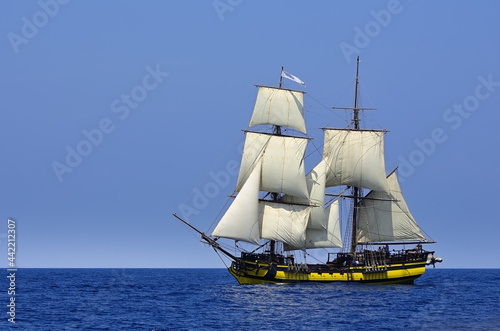 Sailing ship sailing in the Mediterranean Sea