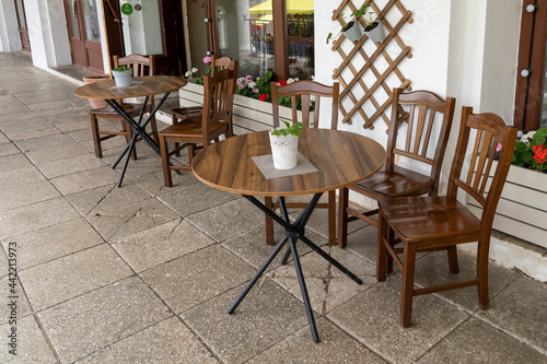 street cafes with empty tables without visitors