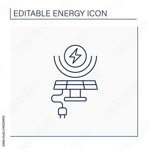 Solar energy line icon. Conversion of power from sunlight into electricity. Solar battery. Renewable energy concept. Isolated vector illustration. Editable stroke