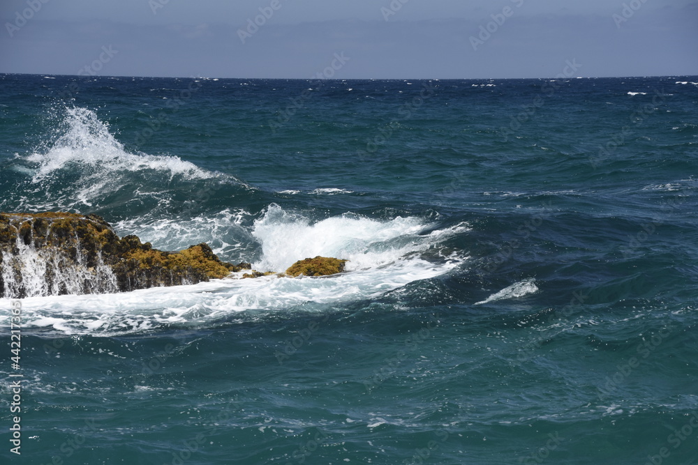 yhe waves crashing on the rocks