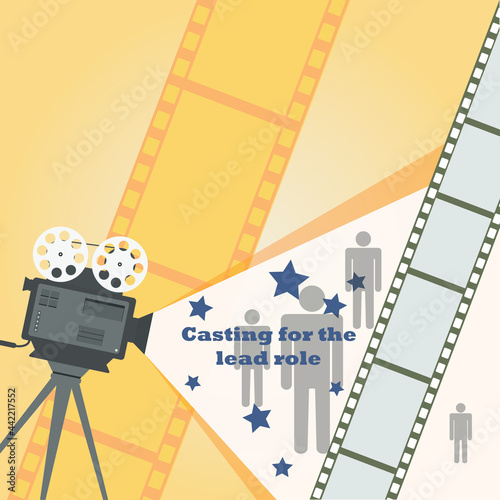 casting for a role in a movie, movie casting, announcement Movie projector illustration, vector illustration