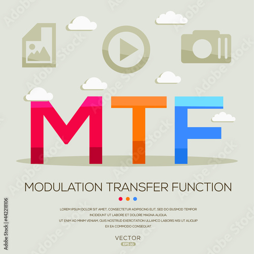 MTF mean (Modulation transfer function) photography abbreviations ,letters and icons ,Vector illustration.