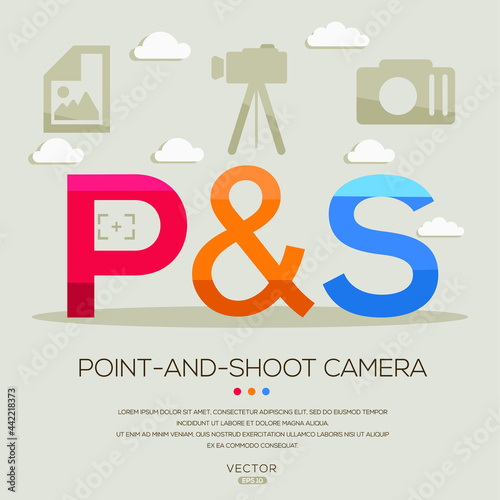P and S mean (Point and shoot camera) photography abbreviations ,letters and icons ,Vector illustration.